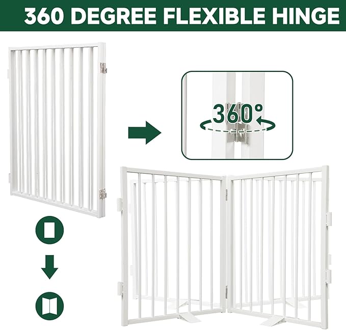 Snagle Paw Metal Freestanding Dog Gate,40” W x 36” H Dog Fence with Support Feet for Doorways, Stairs and Hallways, Portable Pet Gate for Indoor Use (2 Panel, White)