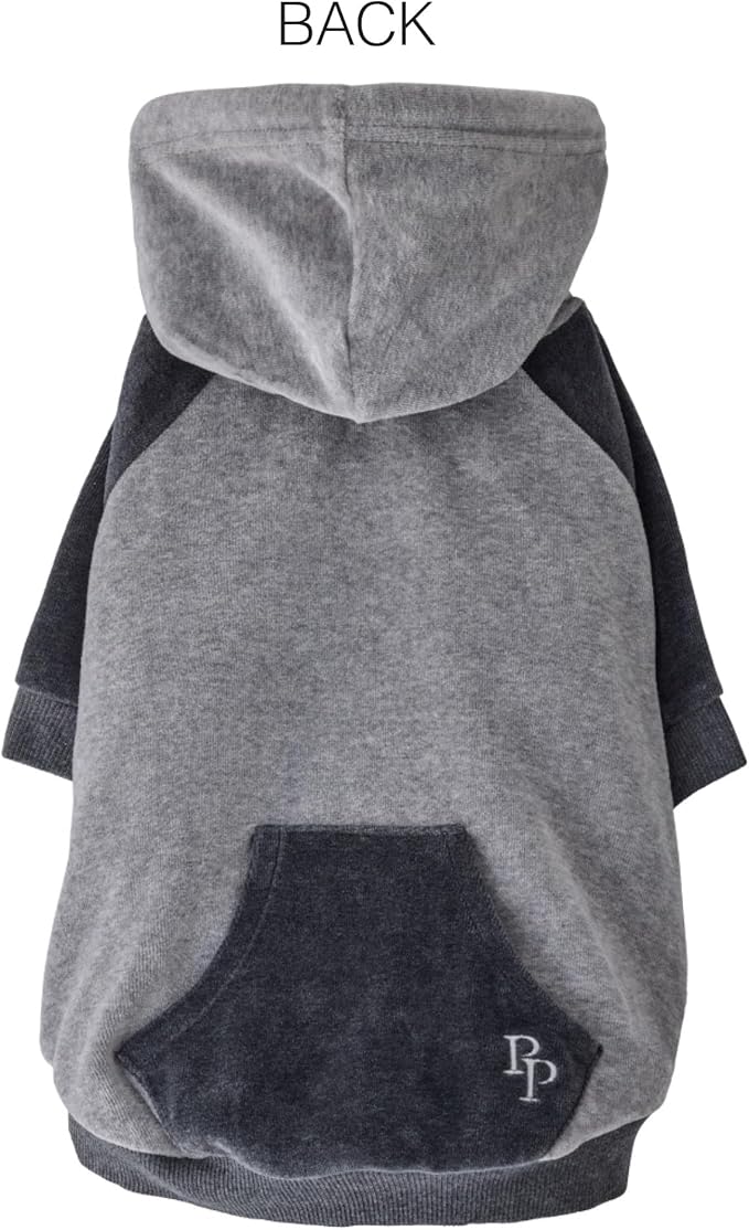 Pet Passion Cooper II Organic Cotton Velour Dog Hoodie Pet Coat for Small, Medium and Large Dogs, Heather Gray Color Block, Large (40-60 lbs)