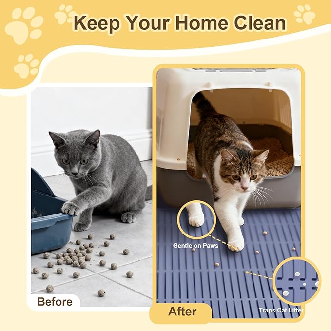 Cat Litter Mat Extra Large 40"x28" Silicone Waterproof Litter Trapping Mat for Litter Box, Non-Slip Urine-Proof Kitty Litter Box Mat with Deep Grooves, Easy Clean Scatter Control Pet Mat (Gray)