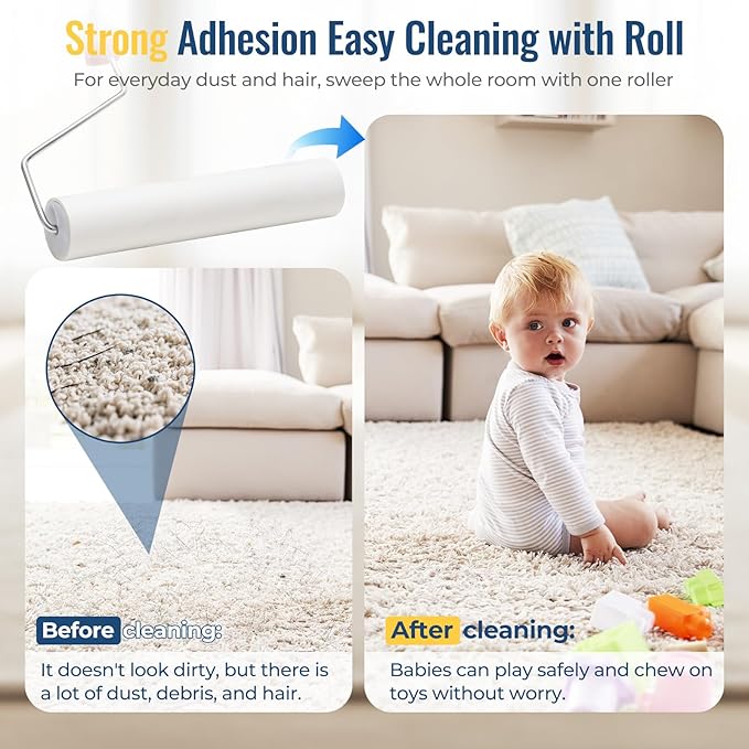 Lint Rollers for Pet Hair Extra Sticky, 9.45" Wide Large Lint Roller, 240 Adhesive Sheets Rollers, 79" Long Handle Sticky Mop for Carpets, Clothing, Floor, Bed, Home Cleaning, Loving Pet Owners