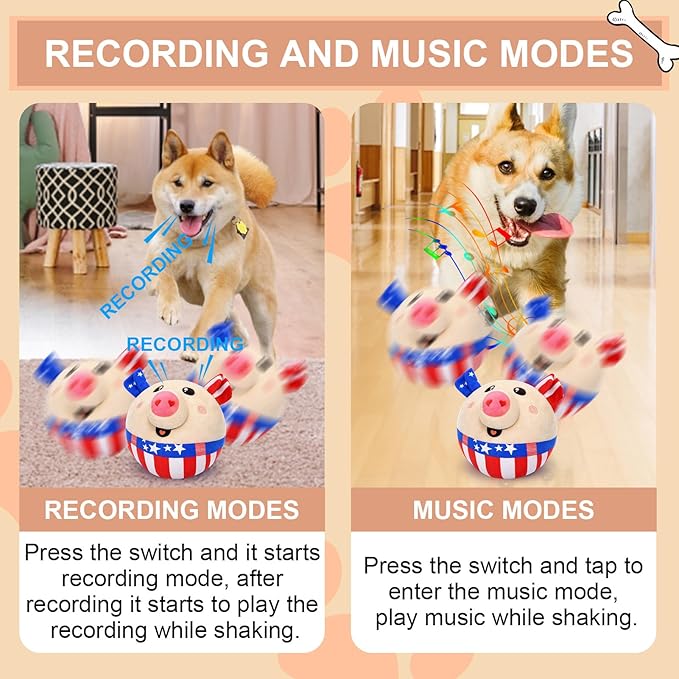 BABORUI Interactive Dog Toys Independence Pig, 4th of July Dog Toys with Recording and Music Modes, Independence Day Dog Toys for Small/Medium/Large Dogs to Keep Them Busy(Independence Pig)
