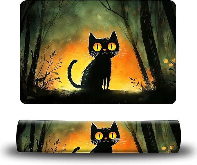 Dog Food Mat, 19.6" x 23.6" Absorbent Pet Feeding Mat for Food and Water, Waterproof Diatom Mud Pet Placemat with Non-Slip Rubber Backing, Easy Clean Cat Bowl Mat for Floors - Forest Black Cat