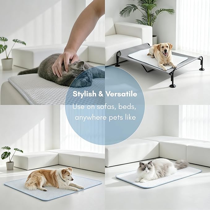 petfelix Dog Cooling Mat, Scratch Resistant Stain Resistant QMAX>0.5 Dog Cooling Pad for Medium Dogs, Self Cooling Mat for Dogs, No Water or Electricity Needed, Blue, Medium, 26"x20"
