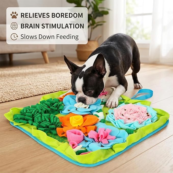 Snuffle Mat for Dogs, 19.7" Interactive Puzzle Mat with Heavy-Duty Table-Fixing Straps, Durable Dog Sniffing Mat for Slow Feeding & Enrichment, Non-Slip Foraging Mat for Large/Small Dogs.