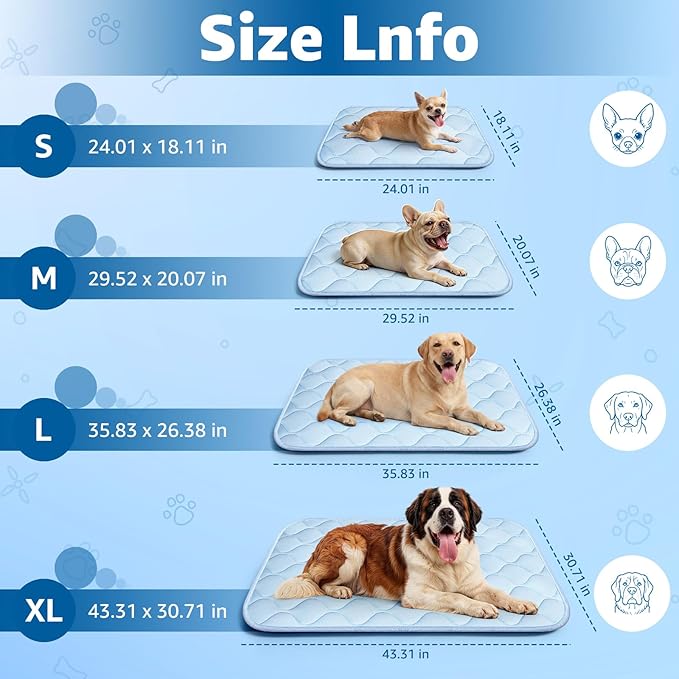 Cooling Mat for Dogs Extra Large 43" x 31", Q-Max>0.5 Cooling Pet Bed Outdoor & Indoor Use w Ice Silk Fabric & Waterproof Cover, Summer Cool Pad for Dog, Non-Slip Washable Pet Blanket for Crate Kennel