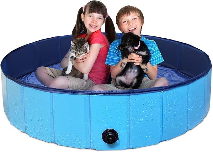 Foldable Dog Pet Bath Pool,63 x 12Inches Hard Plastic Collapsible Pet Bath Tub & Wading Pool or Dogs and Cats for Indoor/Outdoor Use, Blue