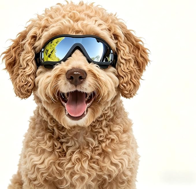LESYPET Dog Goggles Medium Breed, UV Wind Dust Protection Medium Dog Sunglasses with Adjustable Strap, Doggie Sunglasses for Outdoor Driving Eye Protection, M