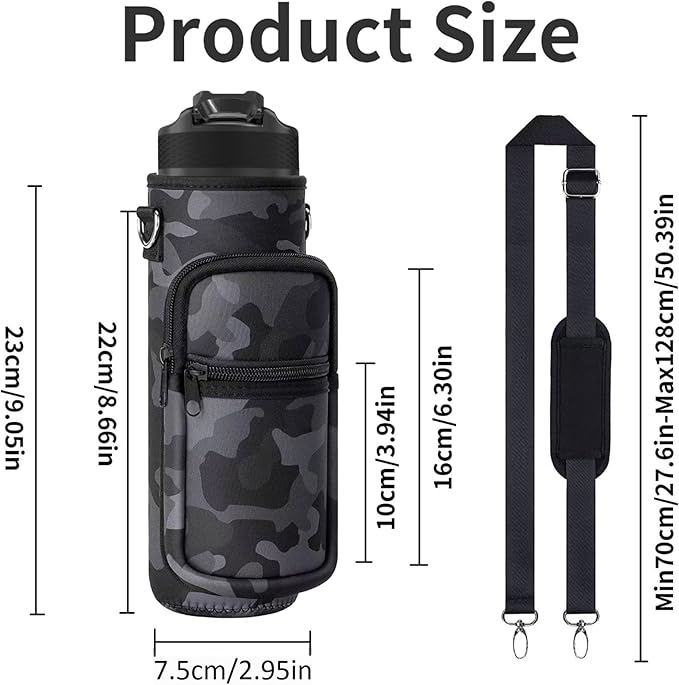 Water Bottle Holder with Strap, Insulated Crossbody Sling Bag, Carrier with Phone Pocket for Walking Hiking Camping Fishing