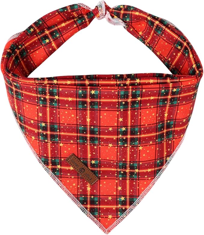 Lionet Paws Christmas Dog Bandana for Medium Large Dogs,Grid Dog Kerchief Washable Dogs Triangle Bibs Scarf for Girl or Boy