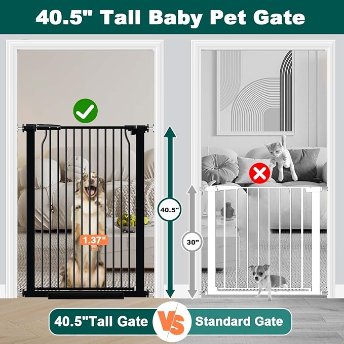 Fairy Baby 40.5" Extra Tall Baby Gate Pressure Mounted, 60.3"-65.7" Extra Wide Dog Gate Indoor for the House Doorway, Metal Safety Child Gate for Kids, Auto Close Swing Pet Gate for Stairs, Black