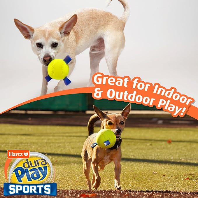 Hartz Dura Play Sports Football Dog Toy, Bacon Scented Squeaky Latex Yellow & Blue Toy, 3 Count