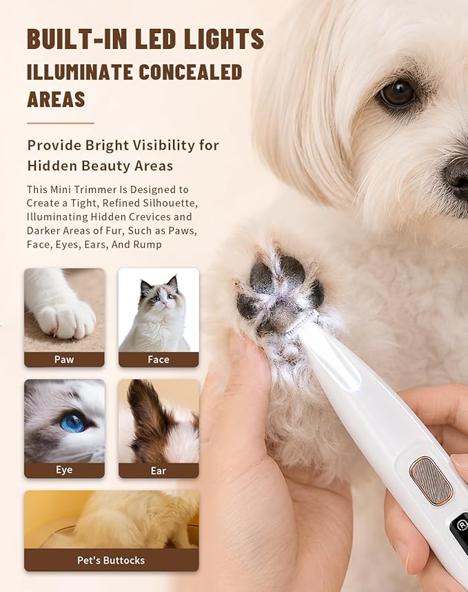 Pet Micro Precision Trimmer - Upgraded 0.71in Blade Dog Hair Trimmer for Grooming Paws Eyes Ears Butt, 50dB Quiet Cordless Shaver, 90 Min Runtime Cat Shaver Grooming Kit