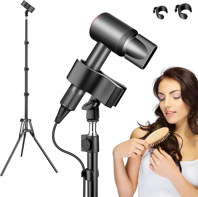 Nineigh Hair Dryer Stand Hands Free, 20-63 Inch Adjustable Hair Dryer Holder with Tripod & Universal Clip, Blow Dryer Stand for Bathroom Salon Home, Perfect for Long Hair & Stylists