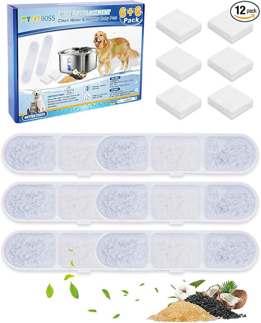 6+6 Pack Pet Water Fountain Filters Compatible with MAILOFY Automatic Dog Water Dispenser WF530 9L/2.4GaL, Dog Bowls Replacement Filter Fit for Stainless Steel Large Dogs Waterer Fountain