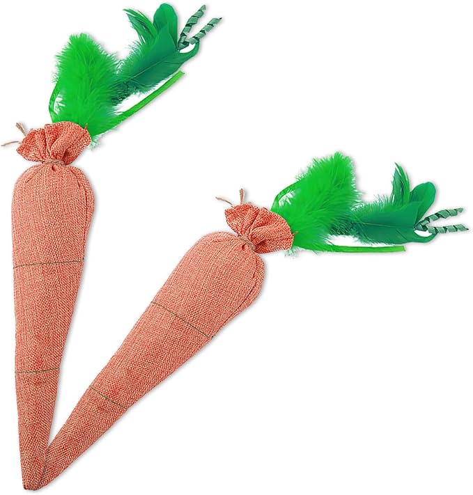 Carrot Catnip Toys with Crinkle Paper for Indoor Cats to Keep Them Busy, Soft Linen, Interactive Cat Feather Toys for Kitten Kicking, Teething, Exercise, Catmint Toys for All Breeds (2 PCS)