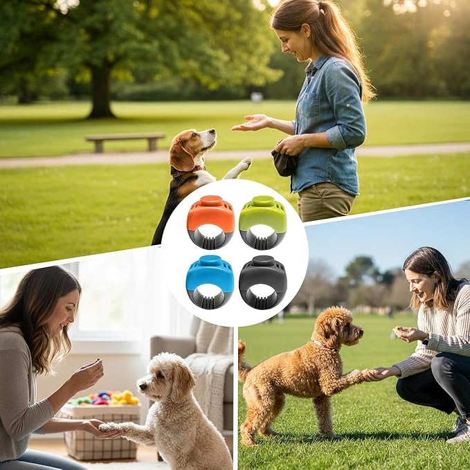 The Set of Easy Clicking Finger Ring Clicker Included Large and Small 2 Sizes,Suitable for Dogs Cats Horses traing Allowing Effective Versatile Training (4pcs Grey+Green+Orange+Blue)