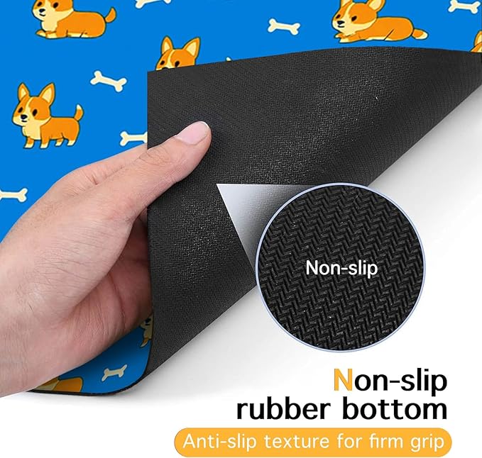 HOMETITUTE 24x16 inch Cute Corgi Design Non Slip Pet Food Mat Dog Bowl Placemat for Food and Water Small Pet Bowl Mats Cat Food Mats Easy to Clean Feeding Mat for Small Pets