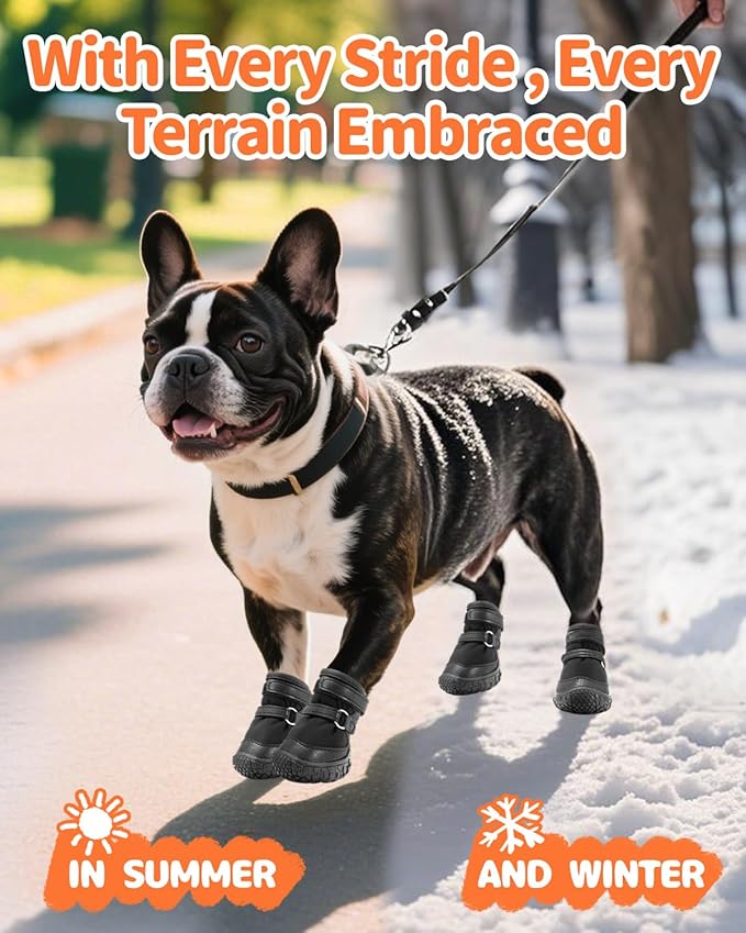 Petanims Dog Shoes for Small Dogs, Double Binding Straps Puppy Boots & Paw Protectors for Summer Hot Pavement, Winter Snow Dog Booties with Anti-Slip Rubber Soles for Beach Hardwood Floor Black Size 2