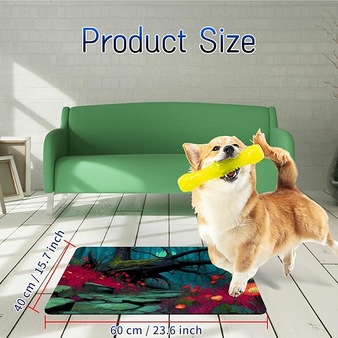 Dog Food Mat, 15.7" x 23.6" Absorbent Pet Feeding Mat for Food and Water, Waterproof Diatom Mud Pet Placemat with Non-Slip Rubber Backing, Cat Bowl Mat for Floors - Red Flower Branches