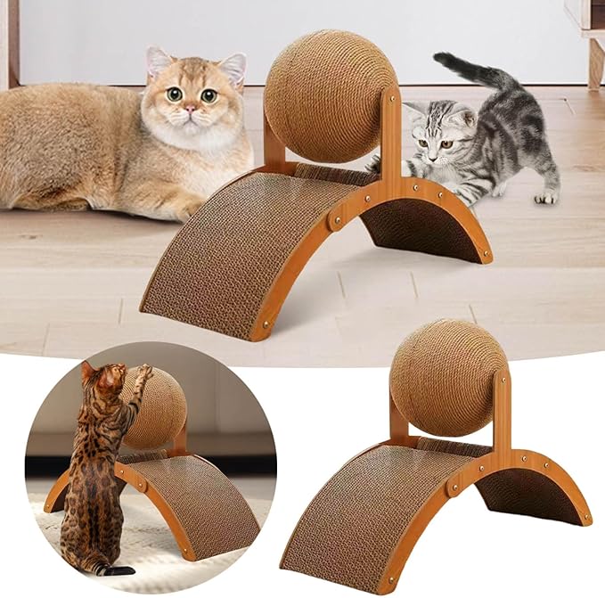 Interactive Scratch Pad for Cats, Cat Scratching Post Design with Arch Bridge and Ball for Kittens, Stylish Cat Scratching Board for Pets to Relieve Stress (S - Upgrade)