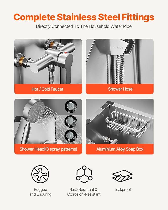 VEVOR 38 Inch Stainless Steel Dog Washing Station, Pet Grooming Tub with Hot & Cold Faucet, Showerhead, Home Wash Sink, Fits Small and Medium Cats and Dogs, Non-Slip Stairs (Right Door)
