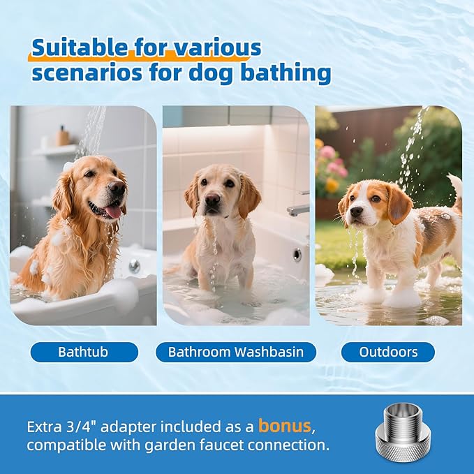 Hibbent All Metal Dog Sprayer Attachment Set, Stainless Steel Pet Shower Sprayer for Dog Washing and Bathing, 4 Sprays Handheld with Pause Mode, Brass Shower Diverter Valve, 119" Hose, Brushed Nickel