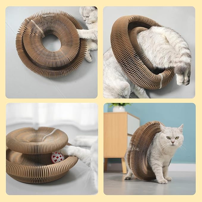 2PCS Kitty Curls Cat Toy,Foldable Magic Organ Cat Toy,Magic Organ Cat Scratcher Board,Foldable Recyclable Cat Accordion Toy for Indoor Cat Playing,Interactive Scratch Pad with Toy Ball