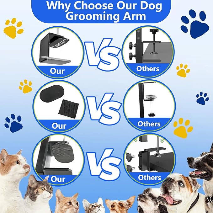Foldable Dog Grooming Arm, Dog Grooming Table Arm with Hammock and No-Sit Holder, Grooming Restraint for Small Medium Dogs at Home or Salon