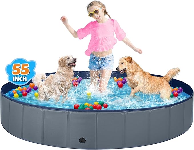Jecoo Dog Pool for Large Dogs Kiddie Pool Hard Plastic Foldable Dog Bathing Tub Portable Outside Kids Swimming for Pets and Dogs Outdoor Backyard