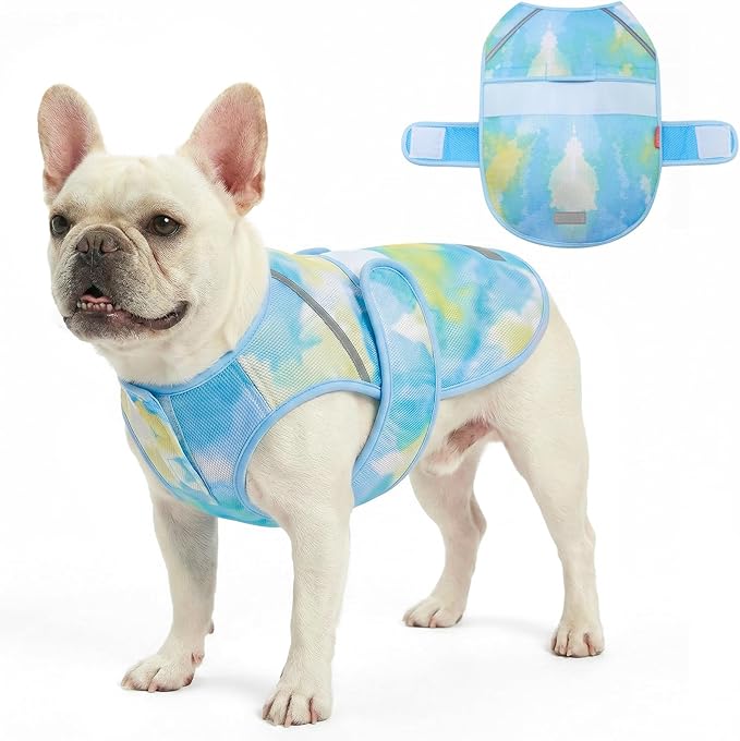 KYEESE Dog Cooling Vest, Lightweight Dog Cooler Jacket, 3D Breathable Mesh Pet Cooling Shirts for Summer with Reflective Stripe, Sun Protection Pet T Shirt for Beach, Hiking, Walking, Blue, M