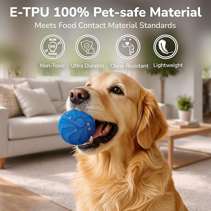 Smart Automatic Moving Dog Toy for Medium & Large Dogs, Resistant E-TPU Material, Rechargeable, Waterproof, Keeps Dogs Busy Indoors