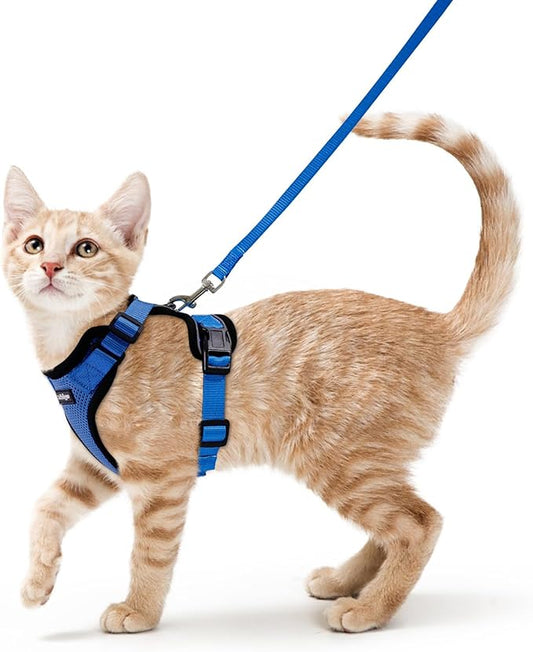 rabbitgoo Cat Harness and Leash Set, Escape Proof Vest Harness for Safe Outdoor Walks, Soft Breathable Adjustable Vest with Reflective Strips for Small and Average Cats, Navy Blue, S
