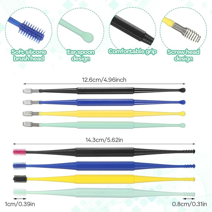 8 Pcs Earwax Cleaners,Silicone Ear Wax Removal Tool,Spiral Ear Cleaning Kit Reusable Soft Silicone Ears Cleaner Safe Ears Scratcher Scoop Tool Earwax Removal Tools for Olders Adult Kids