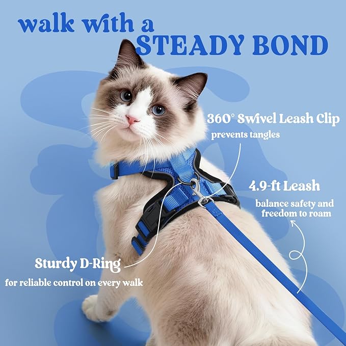 rabbitgoo Cat Harness and Leash Set, Escape Proof Kitten Harness for Safe Outdoor Walks, Soft Breathable Adjustable Vest with Reflective Strips for Kittens and Small Cats, Navy Blue, XS