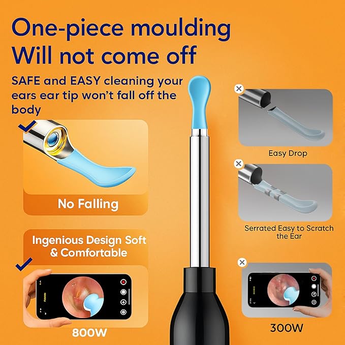 Ear Wax Removal Tool with Camera - 1296P HD Ear Cleaner Otoscope with 6 LED Lights, Wireless Earwax Remover Kit with 8 Pcs Ear Picks, WiFi Ear Scope Cleaning Kit for iPhone (Jet Black)