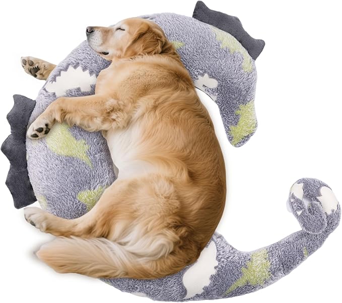 Dog Calming Pillow - Cute Soft Animal Pillow for Dogs, Cats, Kids, Adults, Washable Cozy Relaxing Pet Bed Pillow, Glow in The Dark Dog Neck Pillow (Grey, Large)
