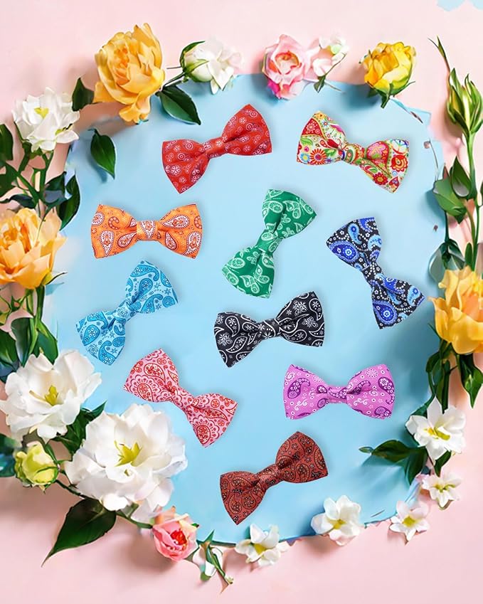 PET SHOW 10 Pack Paisley Big Dog Bow Ties for Large Medium Dogs Sliding Collar Attachments Floral Bowties Classy Bowknots Party Holiday Pet Grooming Accessories(Large)