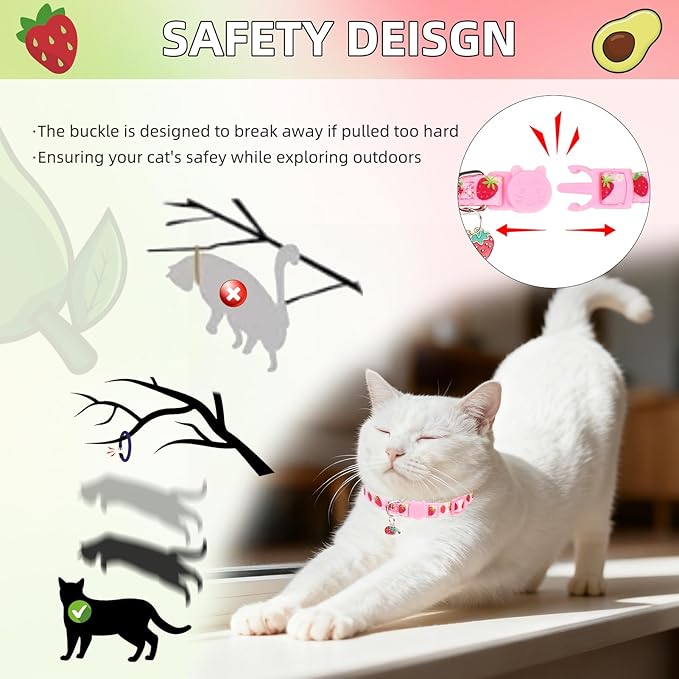 PUPTECK Cat Collar Breakaway with Bells, Kitten Collar Outfit Adjustable for Girl Boy Small Pet Puppy Bunny, Cute Costume Accessory with Safety Release Buckle (Fruit)