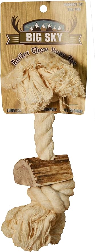 "Scott Pet 5/8"" X 8"" 1 Piece Rope Toy With Antler, Small, White", tan (AB01W)
