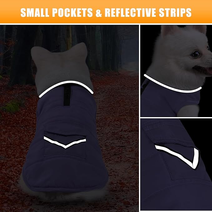 Dog Winter Coat for Medium Dogs, Easy on Dog Fleece Snow Coat Velcro Waterproof Pet Puffer Jacket with Harness Hole Adjustable Reflective Quilted Pet Cold Weather Vest Wind-poof for Girl Female