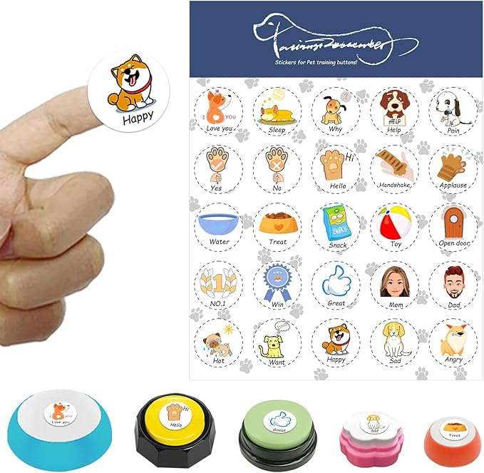 Pet Training Button Stickers, Creative DIY, Dog Emotional Expression Stickers, Let Your pet say What it Wants to do, with 25 Actions (Buttons not Included) (Colorful)
