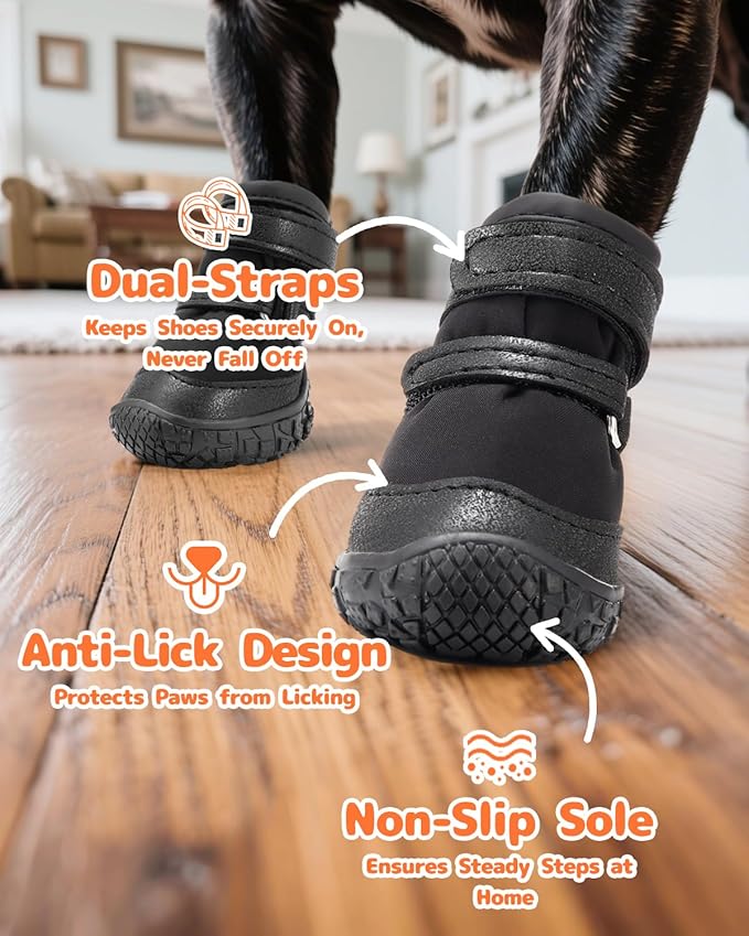 Petanims Dog Shoes for Small Dogs, Double Binding Straps Puppy Boots & Paw Protectors for Summer Hot Pavement, Winter Snow Dog Booties with Anti-Slip Rubber Soles for Beach Hardwood Floor Black Size 2