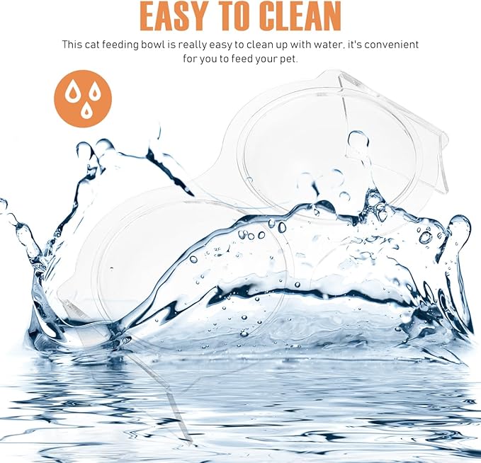 TOYANDONA Acrylic Double Bowl Pet Food and Water Dish Elevated Cat Puppy Drinking Bowl Indoor Kitten Feeding Station 11.81X6.69X3.74In Easy to Clean Stable Base