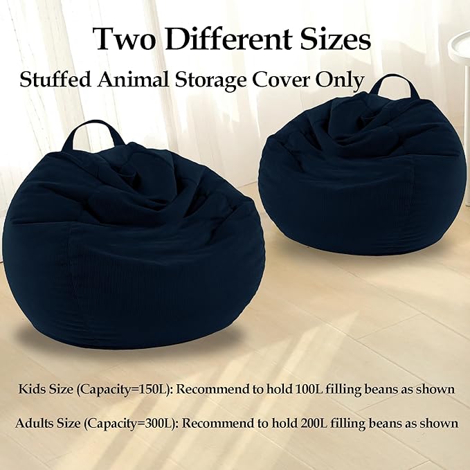 LPMOERA Stuffed Animal Storage Bean Bag Chair Cover (No Filler) For Kids and Adults.Pets Dogs/Cats Lazy Beds.Soft Premium Corduroy Stuffable Bean Bag For Organizing Children Plush Toys or Memory Foam