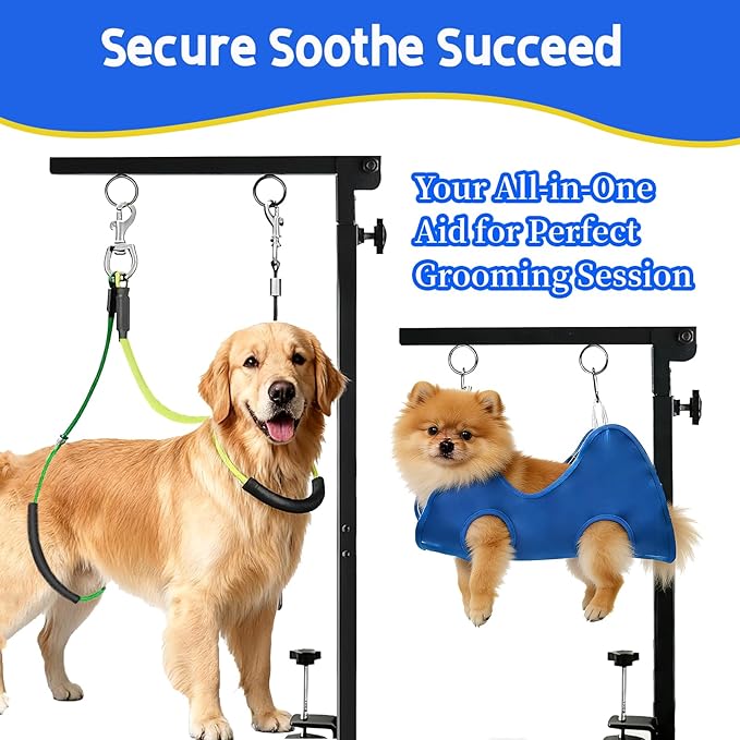 Foldable Dog Grooming Arm, Dog Grooming Table Arm with Hammock and No-Sit Holder, Grooming Restraint for Small Medium Dogs at Home or Salon