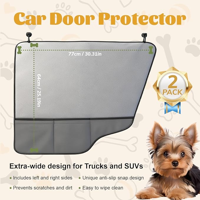 Wokyo Dog Car Door Protector 2 Pack, Extra Large 30.31" x 25.19" Gray Anti-Scratch Waterproof Pet Vehicle Door Covers Heavy Duty Material for Car Doors Cover Trucks SUV