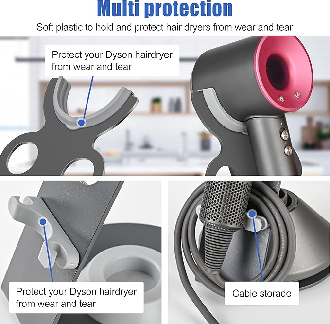 YCHF Supersonic Hair Dryer Holder for Dyson,blow dryer holder,Hair Dryer Holder for Dyson SupersonicAluminum Alloy Bracket, Bathroom Organizer,Size: 27.5cm x14cm x 16.4cm (gray)