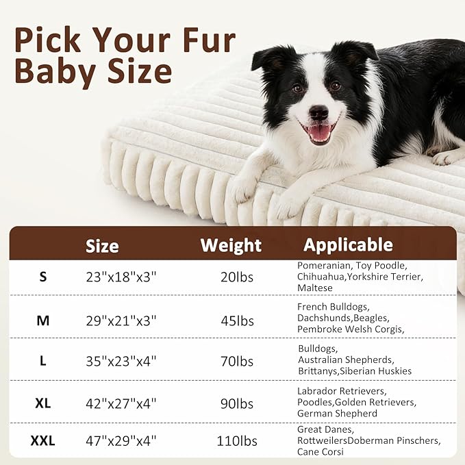 Dog Beds for Small Dogs, Flat Pet Beds with Removable Washable Cover, Pet Mat Cute Dog Crate Bed Thick Shredded Chopped Crate Foam & Anti Slip Bottom for Indoor, 23"x18"x3" Cream