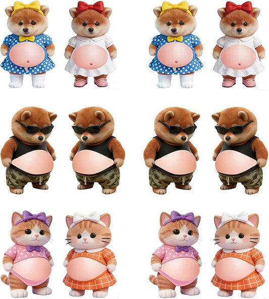 6 Pairs Chubby Shiba Inu & Cat Belly Stickers 3D Silicone Anti-Collision Wall & Door Protectors, Cute Big Bellys Cushioned Protectors for Phones, Cars & Home Decor