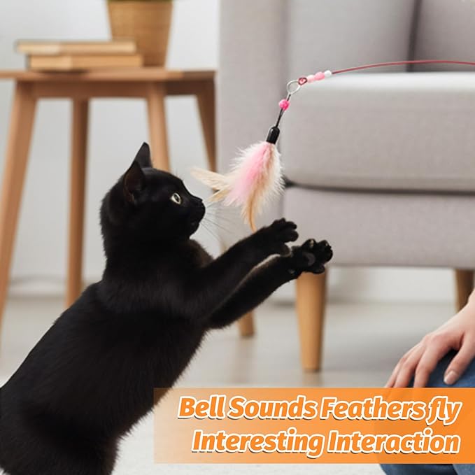 Cat Feather Toy 4PCS Cat Toys for Indoor Cats Interactive Cat-Feather Wand Cats Feather Toys for Bored Indoor-Cat Chase and Exercise